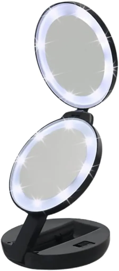 Mikinona Handheld Mirror Double-Sided 5X Magnification Led Lights Folding Compact Makeup Mirror for Women