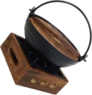 Milisten 1 Set Outdoor Japanese Style Cast Iron Sukiyaki Pot with Wooden Lid Cooking Pot Porridge for Camping and Picnics Portable Cookware