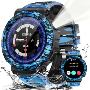 Military Smart Watches for Men (Answer/Make Calls), 1.53" HD Waterproof Smartwatch with Flashlight, Outdoor Sports Fitness Tracker with 100  Sports Modes, Heart Rate, Sleep Monitor for iPhone Android