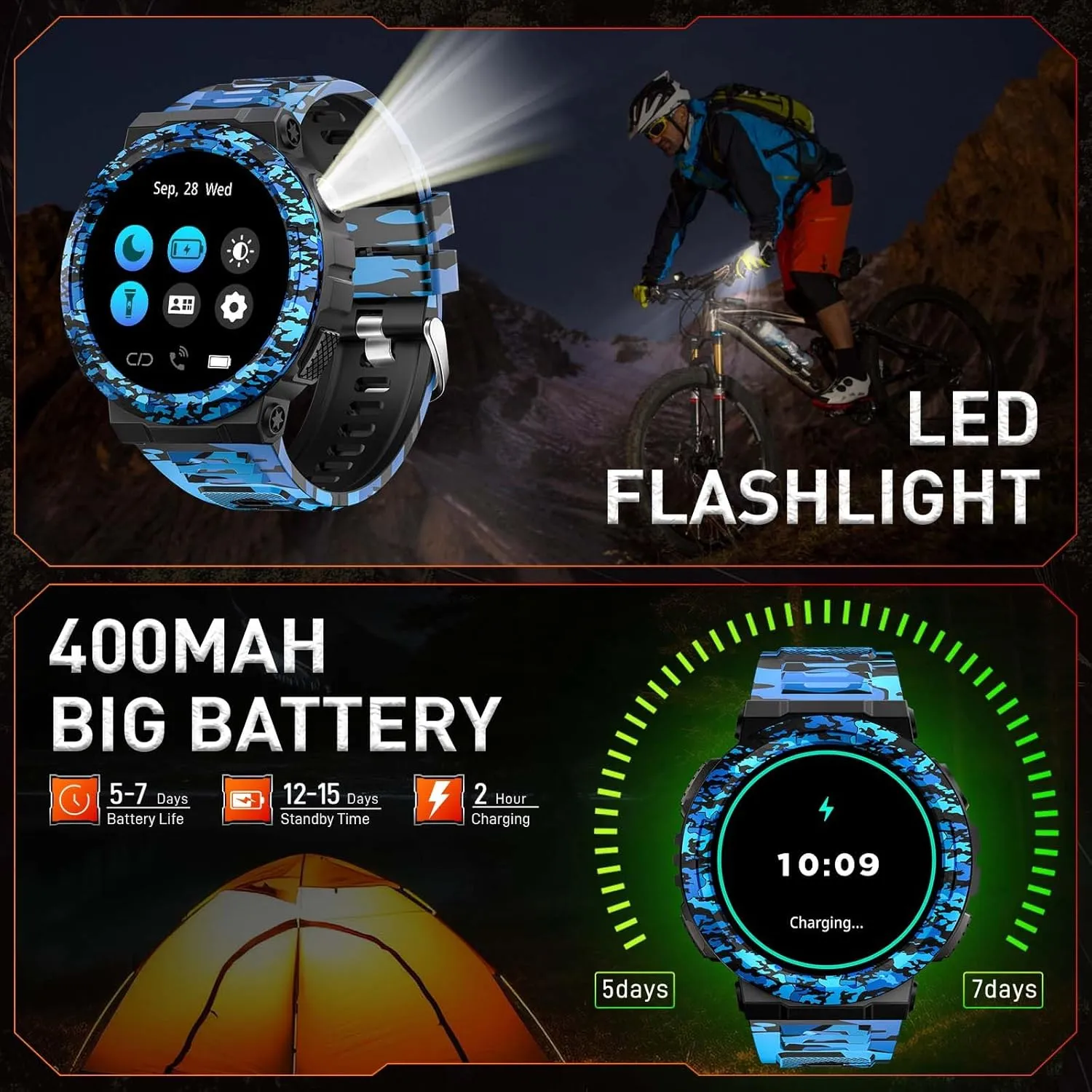 Military Smart Watches for Men (Answer/Make Calls), 1.53" HD Waterproof Smartwatch with Flashlight, Outdoor Sports Fitness Tracker with 100  Sports Modes, Heart Rate, Sleep Monitor for iPhone Android