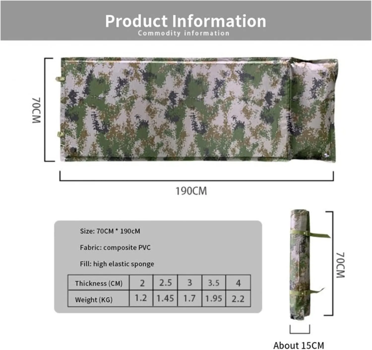 Military Tactical Inflatable Sleeping Mat Outdoor Camping Pad Compact Backpacking Ultra Light Mattress (Inflat Mattress 190x70x2cm)