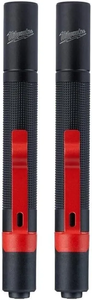 Milwaukee 2105P Penlight 100 Lumen With Protective Rubber Bite Zone, Waterproof, Dustproof 3hr Run Time, High Beam,43m Distance, Value 2-Pack