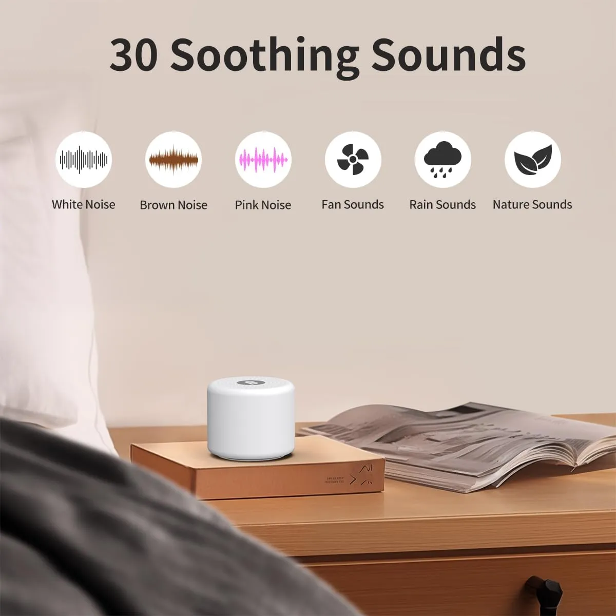 Mini Sound Machine White Noise Machine with 30 Soothing Sounds Travel Sleep Brown Noise Machine for Adults Kids Baby Rechargeable Loud Speaker Noise Canceling Machine for Office Privacy White