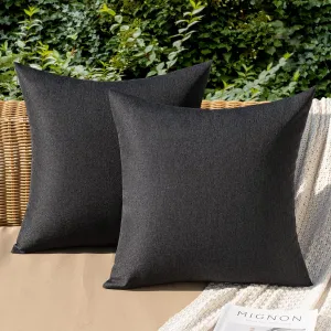 MIULEE Pack of 2 Decorative Outdoor Solid Waterproof Throw Pillow Covers Faux Linen Garden Farmhouse Cushion Cases for Patio Tent Balcony Couch Sofa 20x20 inch Black