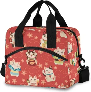 MNSRUU Insulated Lunch Bag - Japanese Maneki Cats Lunch Cooler Bag for Work, School, Adults & Teens