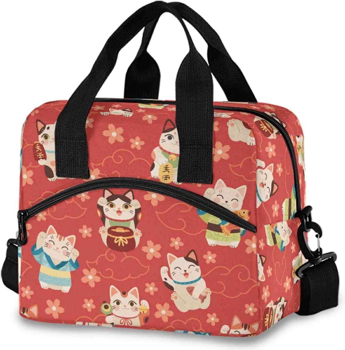 MNSRUU Insulated Lunch Bag - Japanese Maneki Cats Lunch Cooler Bag for Work, School, Adults & Teens