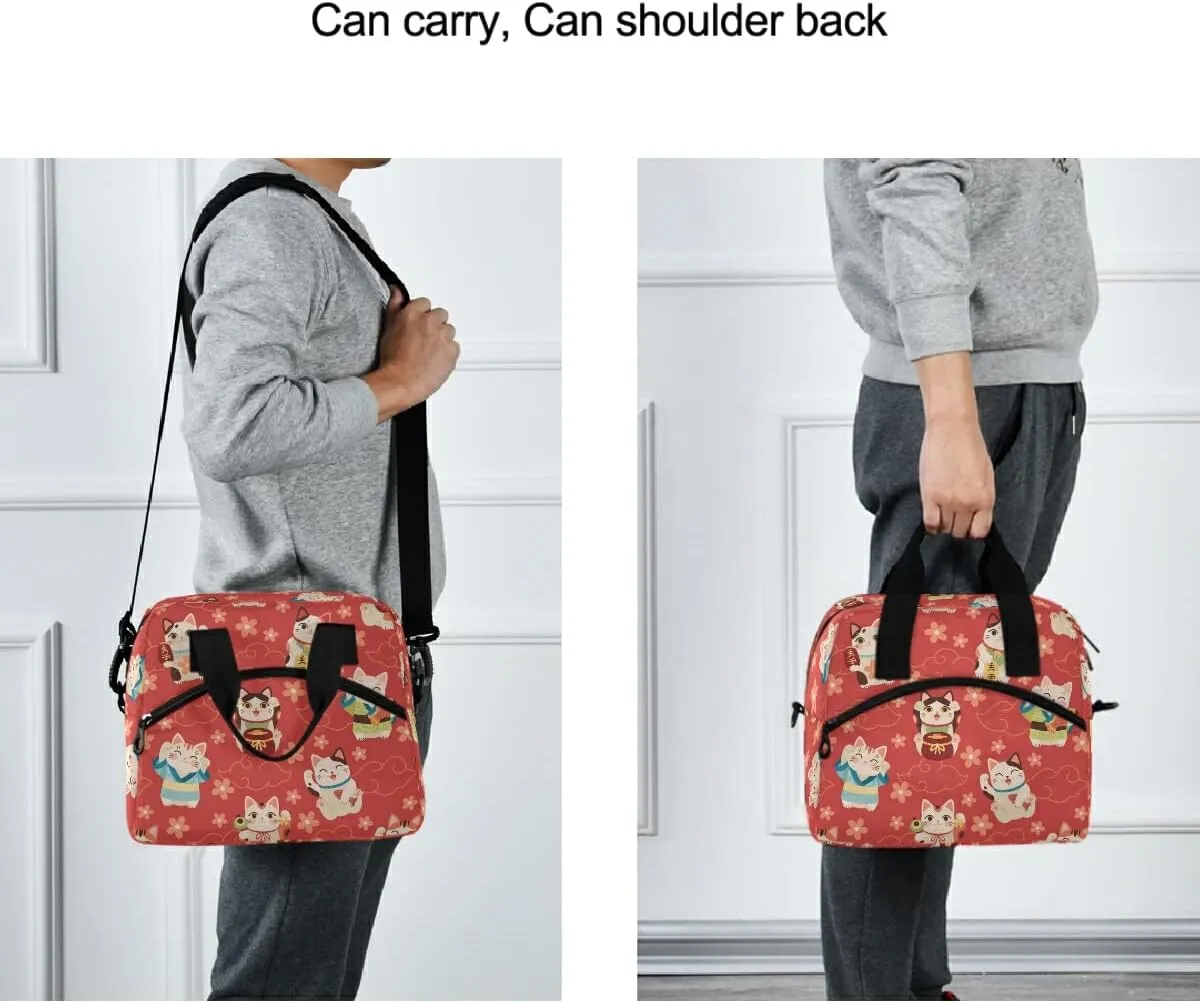 MNSRUU Insulated Lunch Bag - Japanese Maneki Cats Lunch Cooler Bag for Work, School, Adults & Teens