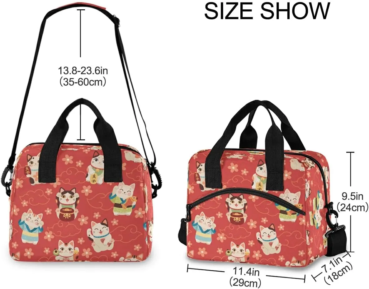 MNSRUU Insulated Lunch Bag - Japanese Maneki Cats Lunch Cooler Bag for Work, School, Adults & Teens