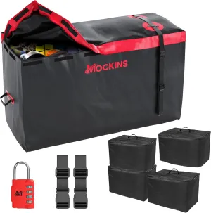Mockins 15 Cu.Ft. Soft-Shell Trailer Hitch Cargo Carrier Bag w/ 4 Packing Cubes | 48"x18"x31" All-Weather & Waterproof Cargo Bag for Hitch Carrier | Durable Vinyl Truck Bed Bag w/Buckle Straps & Lock