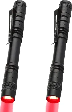 MODOAO 2 Pack Pen Style Red LED Flashlight, A Small and Pocket Waterproof Flashlight with Pen Clip for Night Observation, Outdoor Lighting, and Emergency Rescue