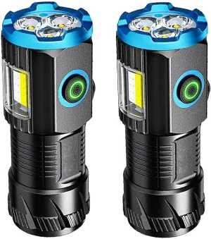 MODOAO 2 Pack Super Bright Flashlight Rechargeable Magnetic LED Flashlight with Pen Clip 5 Modes Light for Camping Running Hiking Emergency