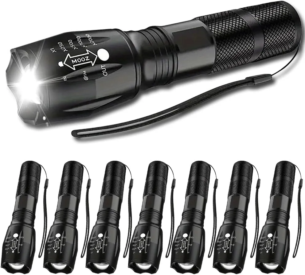 MODOAO LED Flashlight 8 Pack, High Lumens,Bright, Zoomable, Waterproof, Powerful, Emergency Tactical A100 LED Flashlights for Home and 5 Modes, Flashlight for Camping Gear、Hiking、Walking