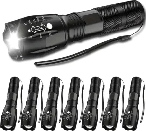 MODOAO LED Flashlight 8 Pack, High Lumens,Bright, Zoomable, Waterproof, Powerful, Emergency Tactical A100 LED Flashlights for Home and 5 Modes, Flashlight for Camping Gear、Hiking、Walking