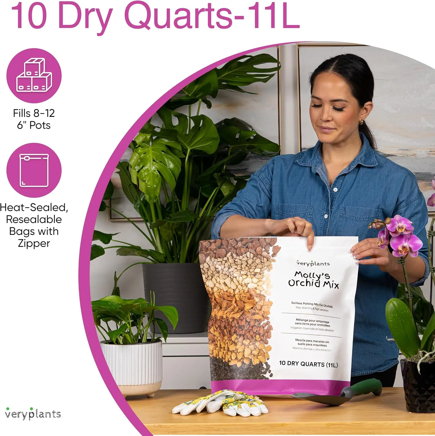 Molly's Orchid Mix - Premium Soilless Potting Mix for Orchids - Contains Bark, Coco Chips, Akadama, Pumice, Lava Rock 10 Dry Quarts