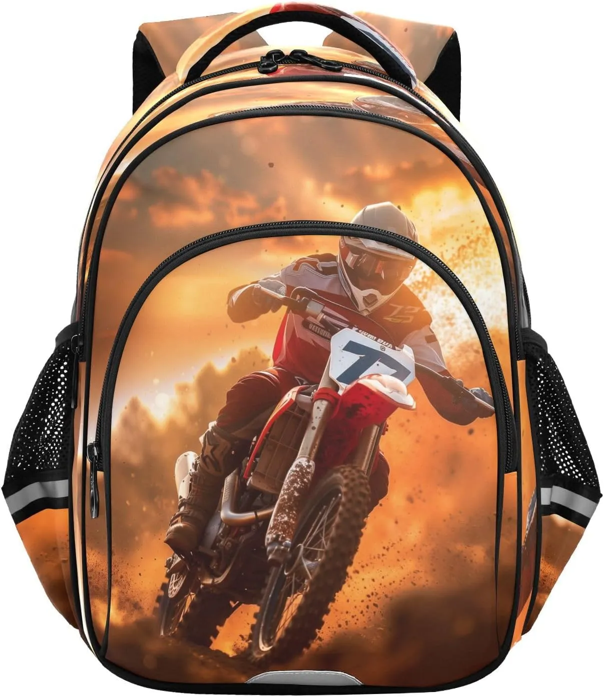 Motorcycle Rider Off-road Desert Backpack for Kids Boys Girls School Bag Elementary Bookbag Travel Rucksack Medium