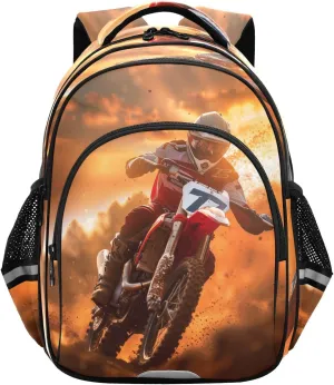 Motorcycle Rider Off-road Desert Backpack for Kids Boys Girls School Bag Elementary Bookbag Travel Rucksack Medium