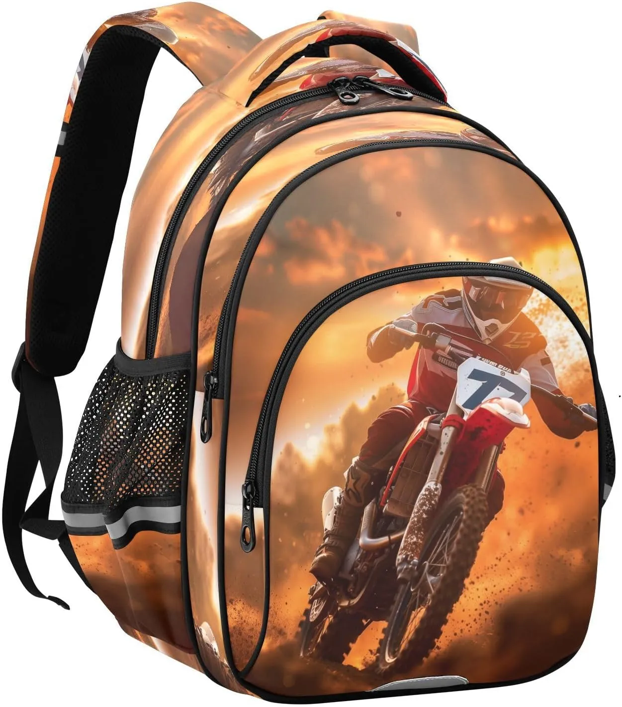 Motorcycle Rider Off-road Desert Backpack for Kids Boys Girls School Bag Elementary Bookbag Travel Rucksack Medium