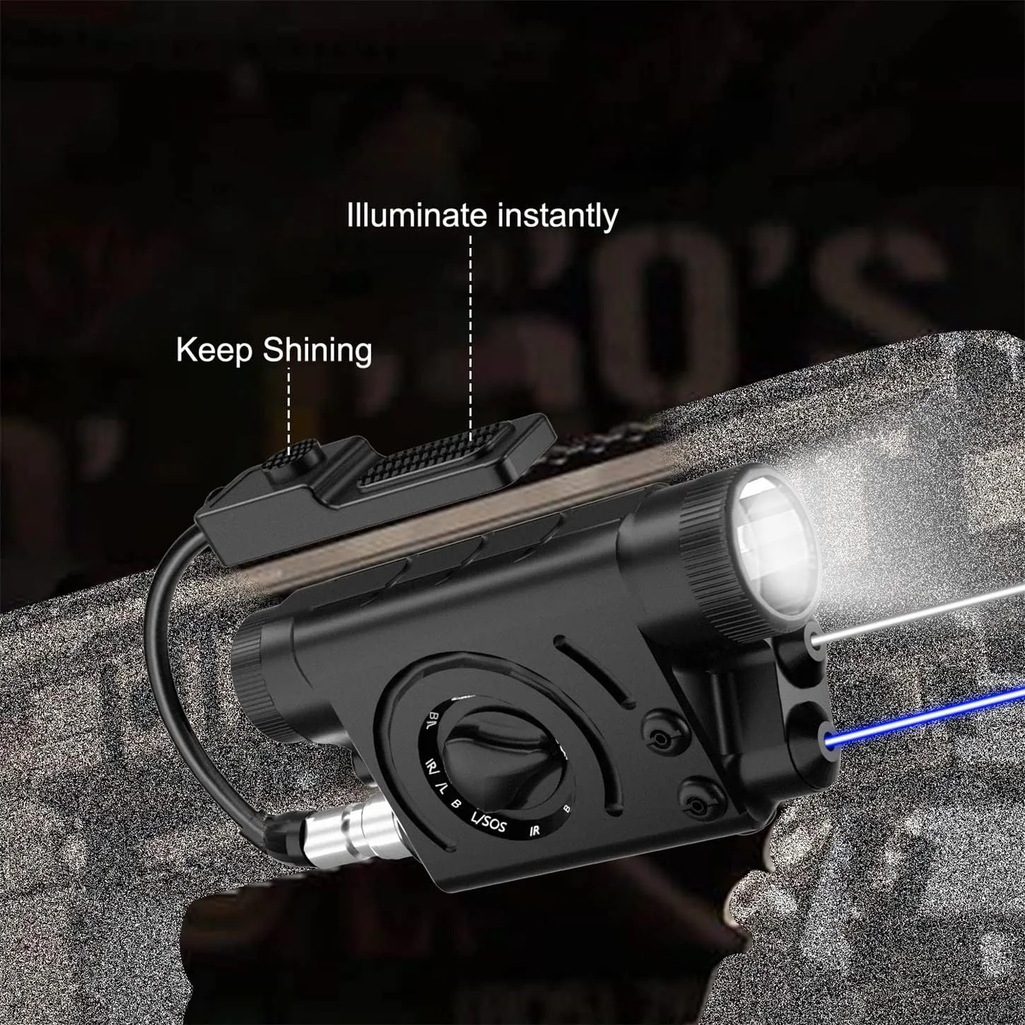 Multi-Function 1000 Lumens Tactical Flashlight and Blue/IR Laser Sight Combo, Weapon Light&Laser Sight Combo with 9-inch Remote Pressure Tapeswitch Compatible with M-Lok and Picatinny Rails