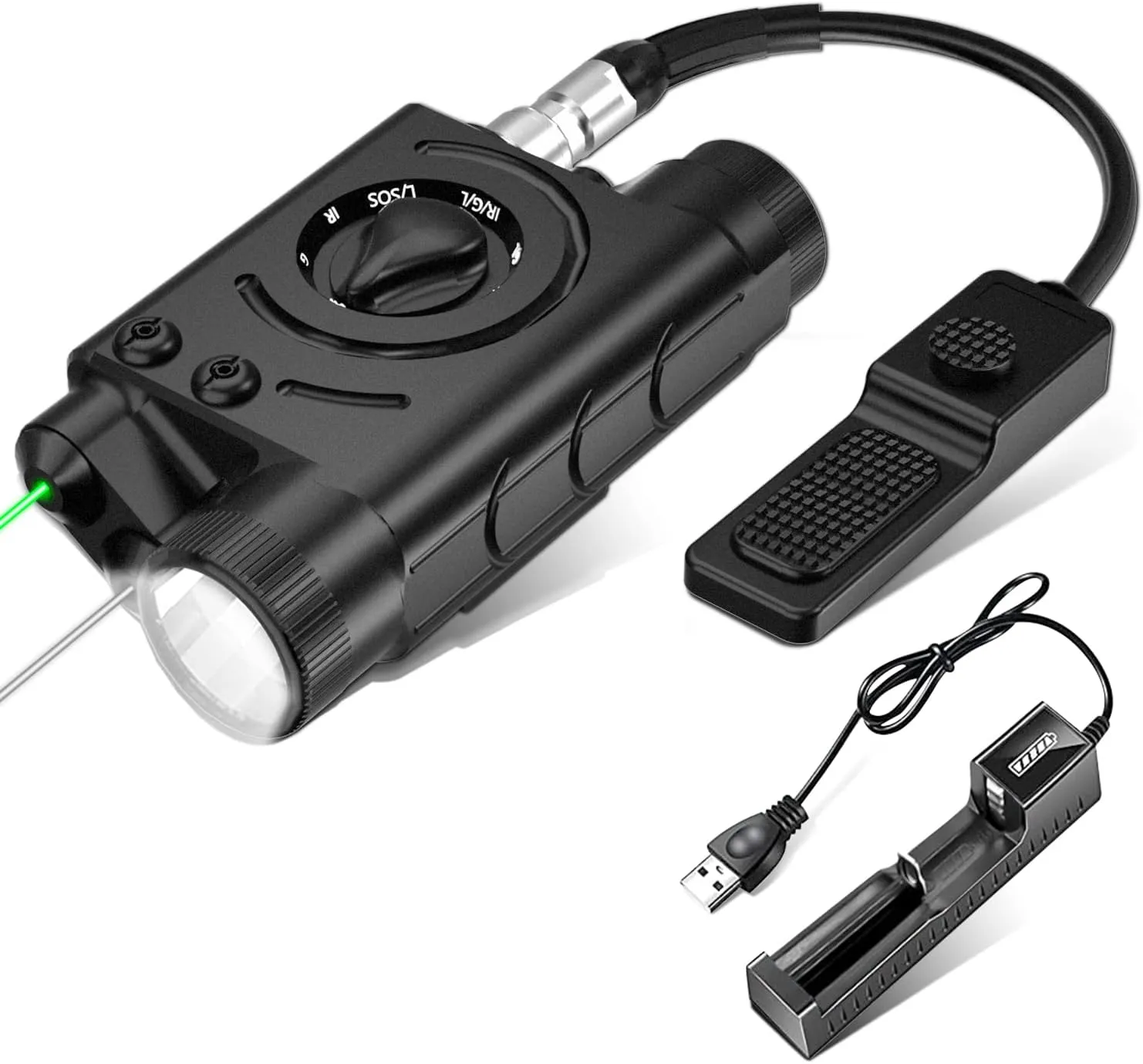 Multi-Function 1000 Lumens Tactical Flashlight and Green/IR Laser Sight Combo, Weapon Light&Laser Sight Combo with 9-inch Remote Pressure Tapeswitch Compatible with M-Lok and Picatinny Rails