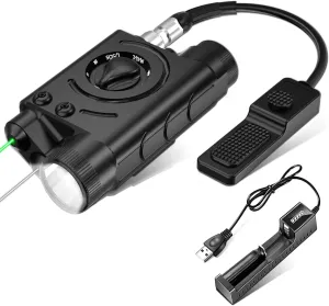Multi-Function 1000 Lumens Tactical Flashlight and Green/IR Laser Sight Combo, Weapon Light&Laser Sight Combo with 9-inch Remote Pressure Tapeswitch Compatible with M-Lok and Picatinny Rails