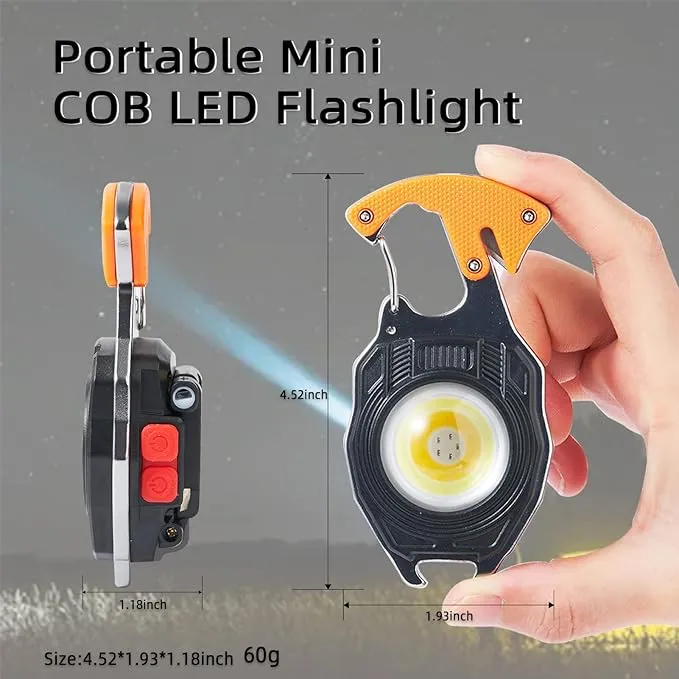 Multifunctional LED Flashlight Keychain, COB Mini Flashlight, Small Work Light, Screwdriver Bottle Opener for Outdoor Hiking
