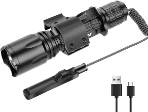 NAKCNM Picatinny Flashlights High Lumen 3000 Lumens 5 Modes Super Bright Tactical Flashlight Rechargeable Picatinny Rails Mount&Pressure Switch Weapon Light for Outdoor Camping