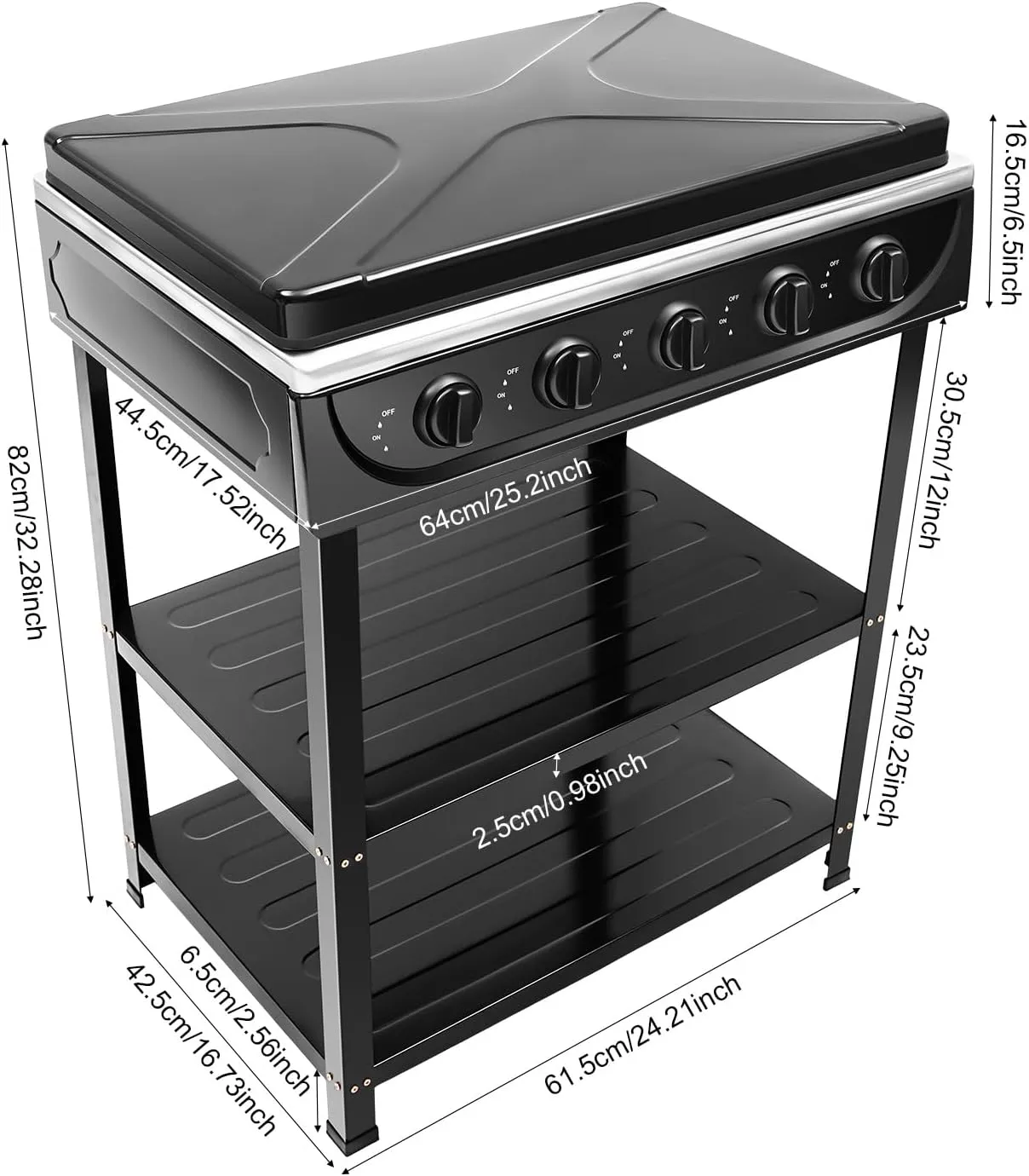 Natural Gas Stove, 5 Burner Natural Gas Burner Portable Black Camping Stove Manual Ignition Gas Stove with Support Leg Stand and Wind Blocking Cover for RV, Apartment, Outdoor Cooking