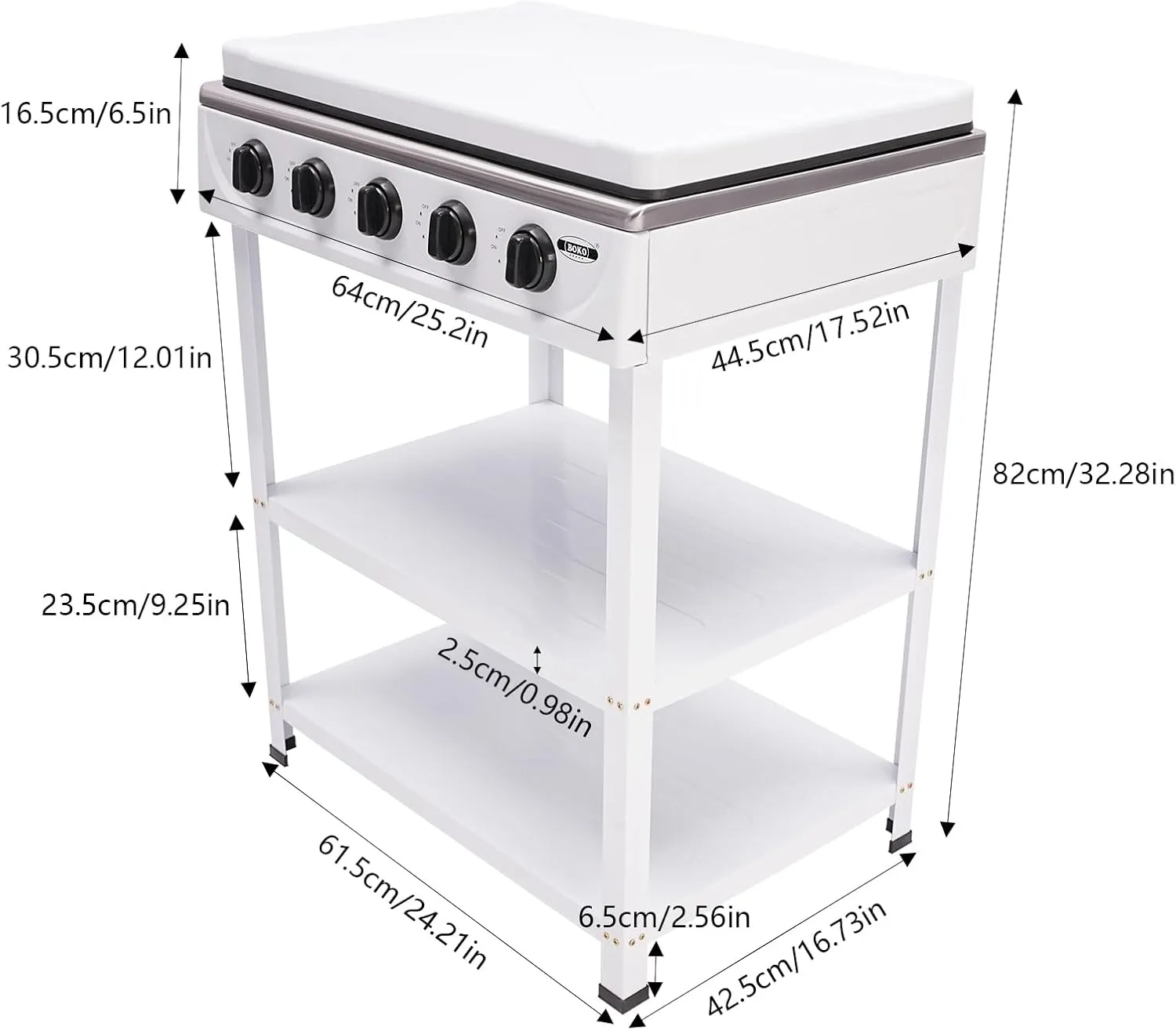 Natural Gas Stove with 5 Burners Portable Camping Stove with Support Leg Stand and Wind Blocking Cover 2 Layers Storage Rack Independent Control Gas Stove for Home RV Outdoor (White)
