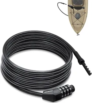 NDakte Bike Lock, Extra Long Straight Cable Lock(6ft to 27ft) with Resettable Combination, Unique Male Narrow Designed to Especially Suitable for Kayak, Scooter and Paddle Boards Canoe Jet Ski
