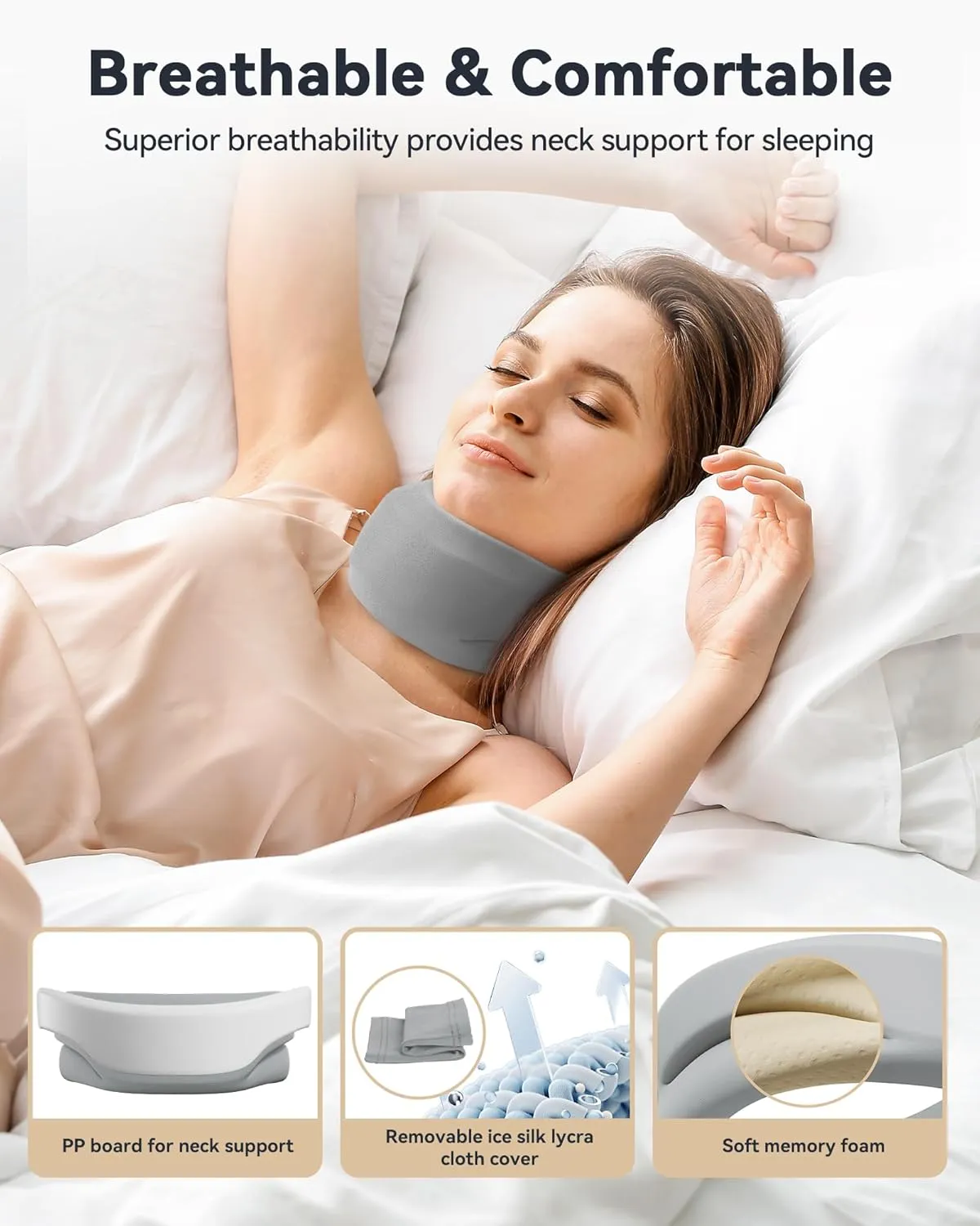 Neck Brace Cervical Collar - Neck Support Brace for Sleeping, Soft Foam Wraps Keep Vertebrae Stable and Aligned for Relief of Cervical Spine Pressure for Women & Men, (15.8-18.1 Inch) Grey