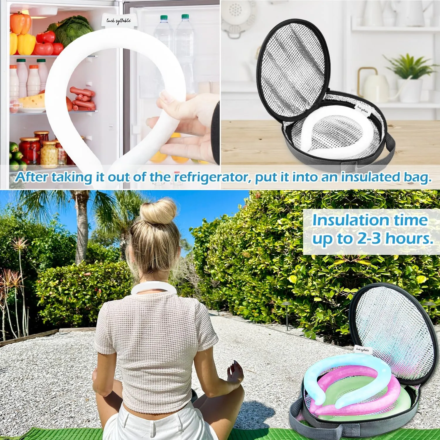 Neck CoolingTube with Insulated Bag, Reusable Ice Coolers Wearable Body CoolingProducts, Neck Coolers for HotWeather (White*2)