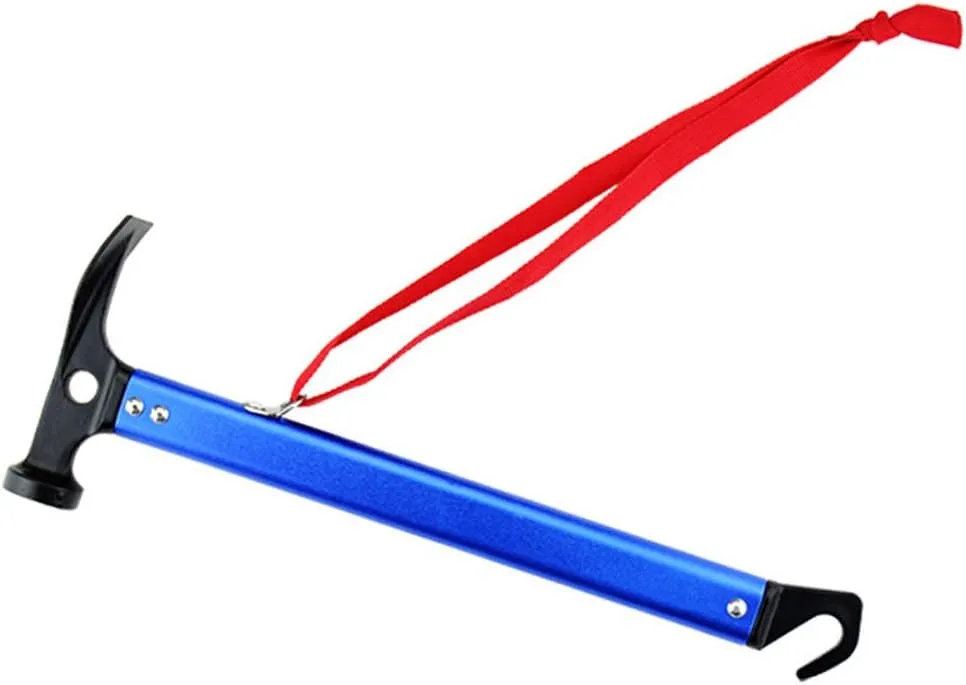 NEW 32cm Outdoor Camping Tent Peg Stake Hammer Puller Aluminum GripBlue with holding strap