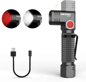 NICRON B74T Red Light Flashlight, Rechargeable LED White Light 700 Lumen with Magnetic Base, Clip, IP65 Waterproof for Camping, Night Walking, Emergency