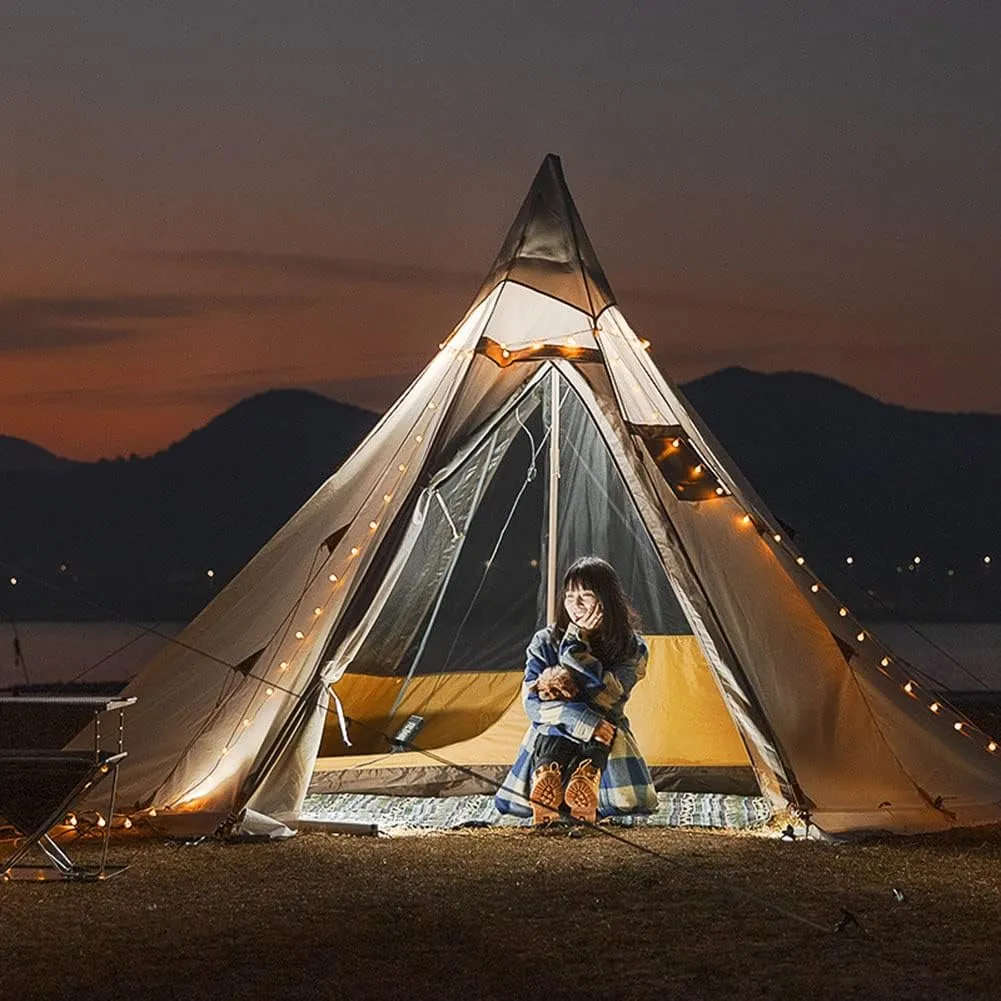 NIEH Tent Multi-Person Family Glamping Waterproof Double Layers Teepee Tent with Stove Hole