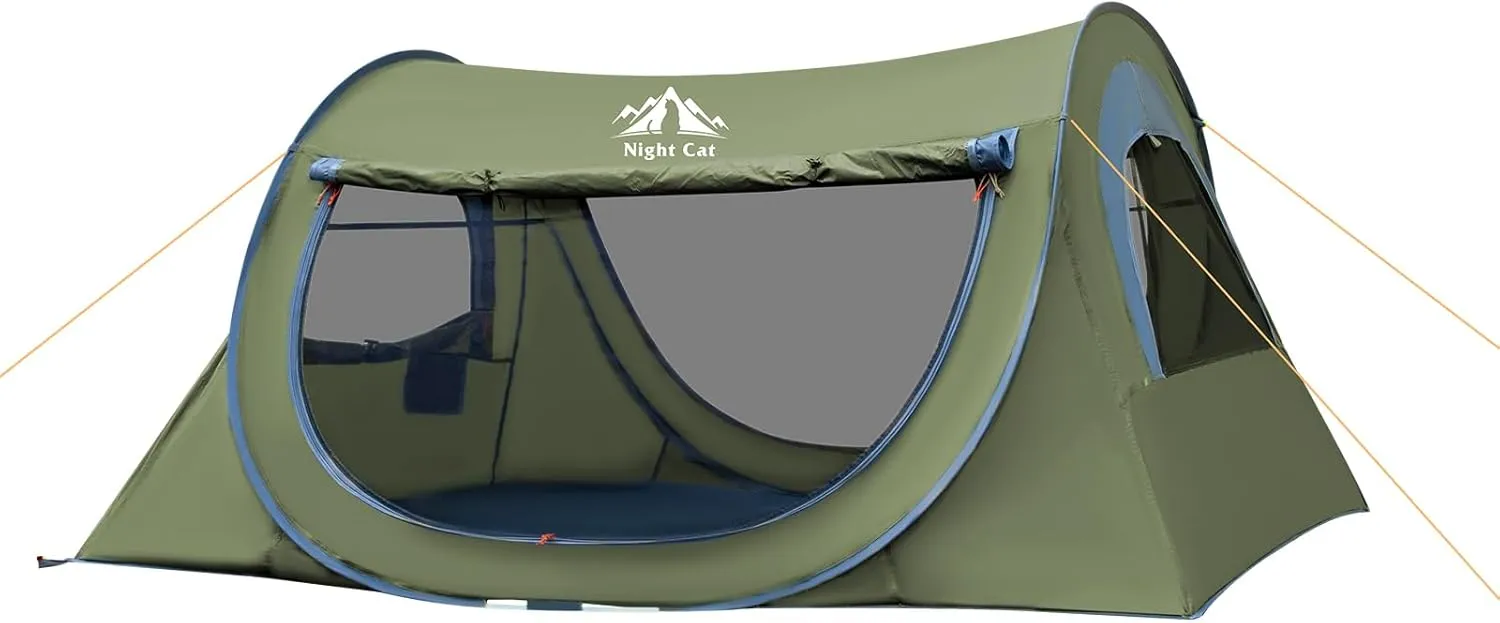 Night Cat Pop Up Tent: 2 Person Camping Tents Waterproof Instant Easy Setup Tunnel Tent for Family Outdoor