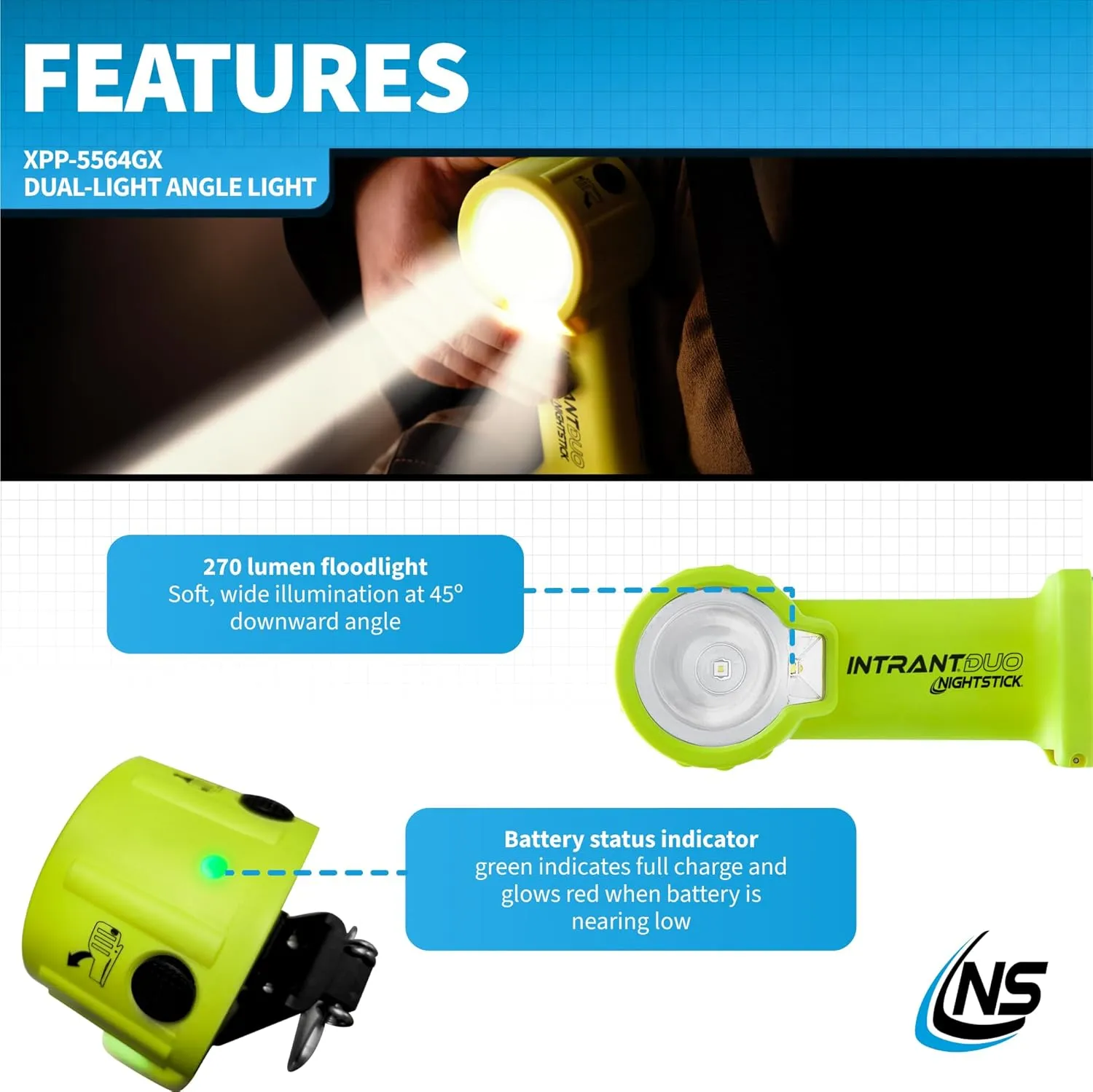 Nightstick XPP-5564 Intrant® Duo Intrinsically Safe Turbo Dual-Light Angle Light - 4 AA