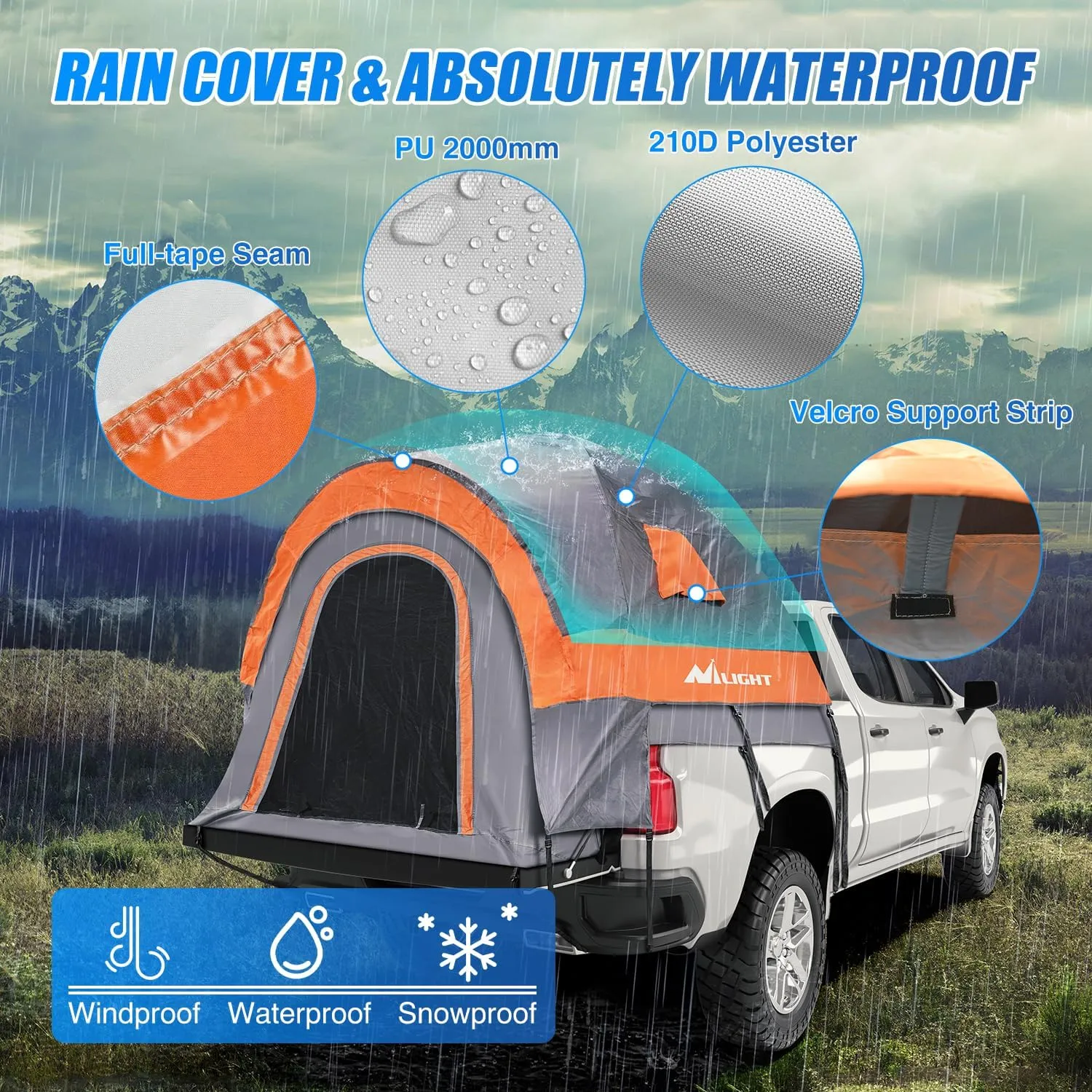 Nilight Truck Bed Tent 6.4 6.5 6.7 FT Pickup Truck Tents with Rainfly Waterproof PU2000mm Double Layer Tent Portable Full Size Regular Tailgate Bed Tent for Truck Camping Outdoor Travel, Orange Grey