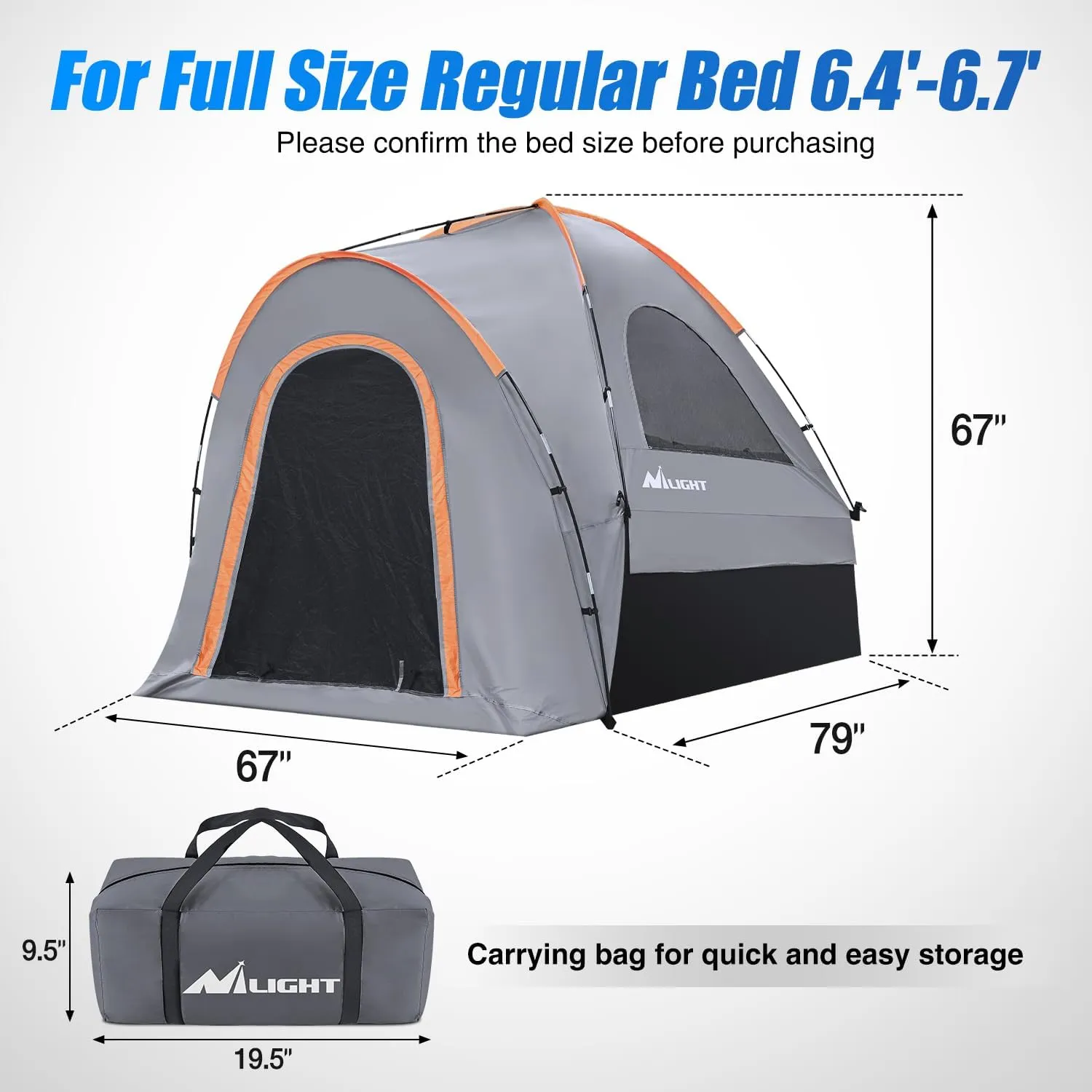 Nilight Truck Bed Tent 6.4 6.5 6.7 FT Pickup Truck Tents with Rainfly Waterproof PU2000mm Double Layer Tent Portable Full Size Regular Tailgate Bed Tent for Truck Camping Outdoor Travel, Orange Grey
