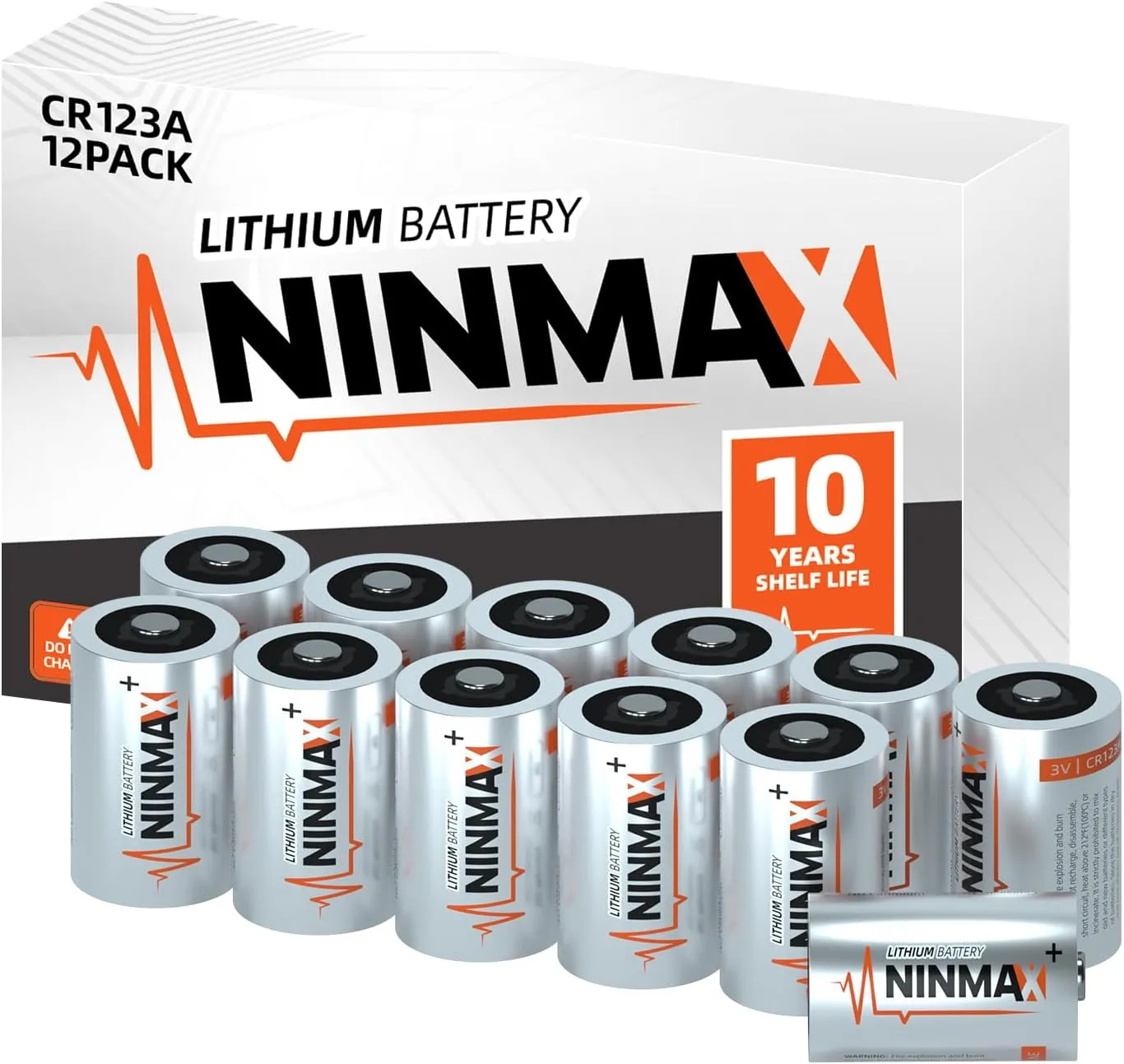 NINMAX® CR123A 3V Lithium Battery 12 Pack, No.1 1700mAh 3 Volt High Power 123A Lithium Batteries for High-Intensity Flashlights, Home Safety and Security, and More