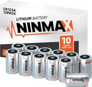 NINMAX® CR123A 3V Lithium Battery 12 Pack, No.1 1700mAh 3 Volt High Power 123A Lithium Batteries for High-Intensity Flashlights, Home Safety and Security, and More