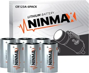 NINMAX® CR123A 3V Lithium Battery 6 Pack, No.1 1700mAh 3 Volt High Power 123A Lithium Batteries for High-Intensity Flashlights, Home Security Devices, and More