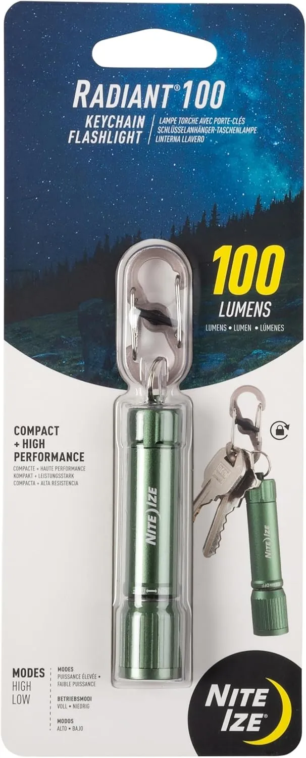 Nite Ize Radiant 100 Keychain Flashlight - Waterproof Mini Keychain Flashlight with Bright 100 Lumen Light - Backpacks & Keys Accessory - Olive