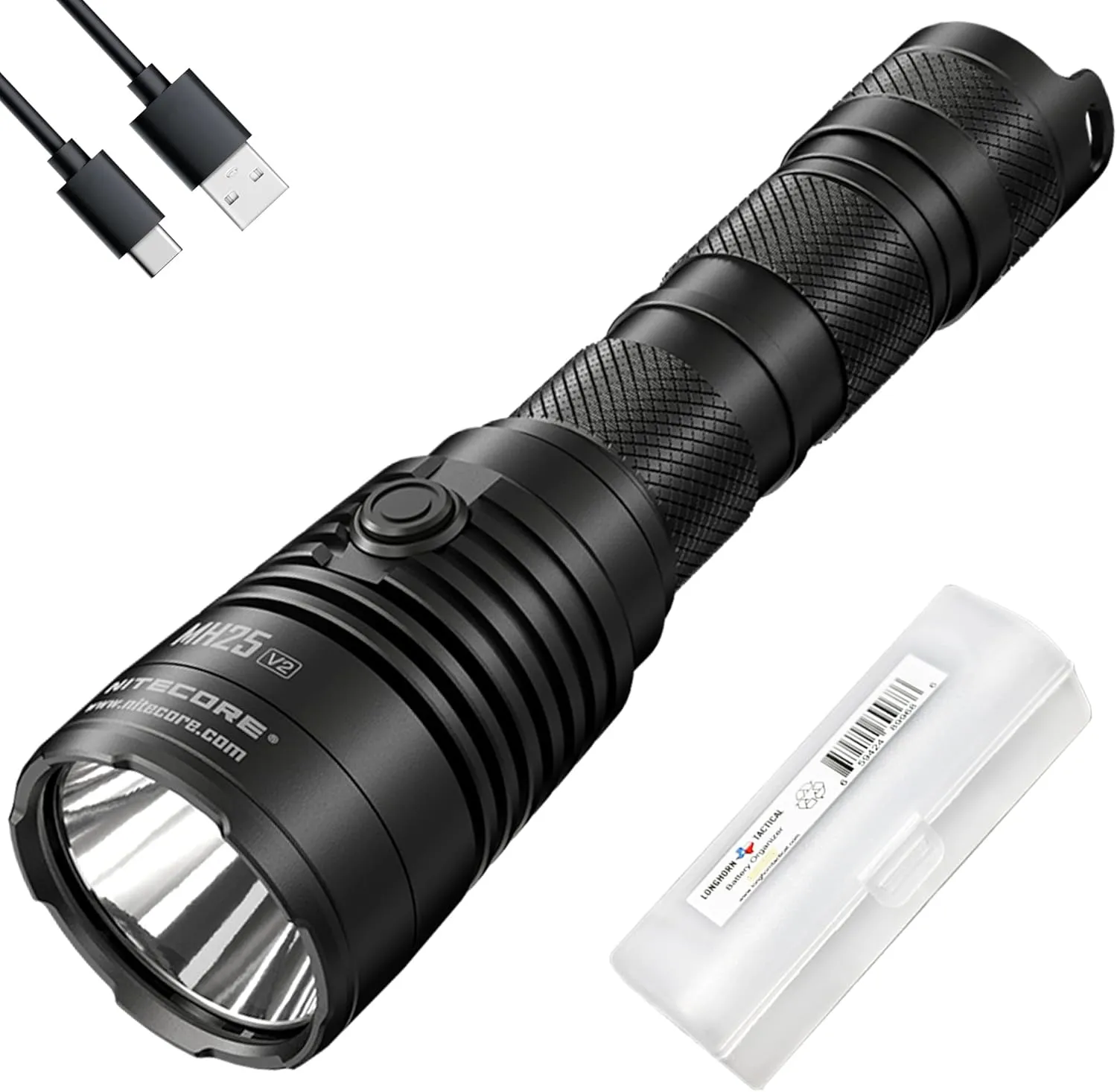 Nitecore MH25 v2 1300 Lumen 519 Yards Long Throw Tactical Flashlight, USB-C Rechargeable, with Lumentac Organizer