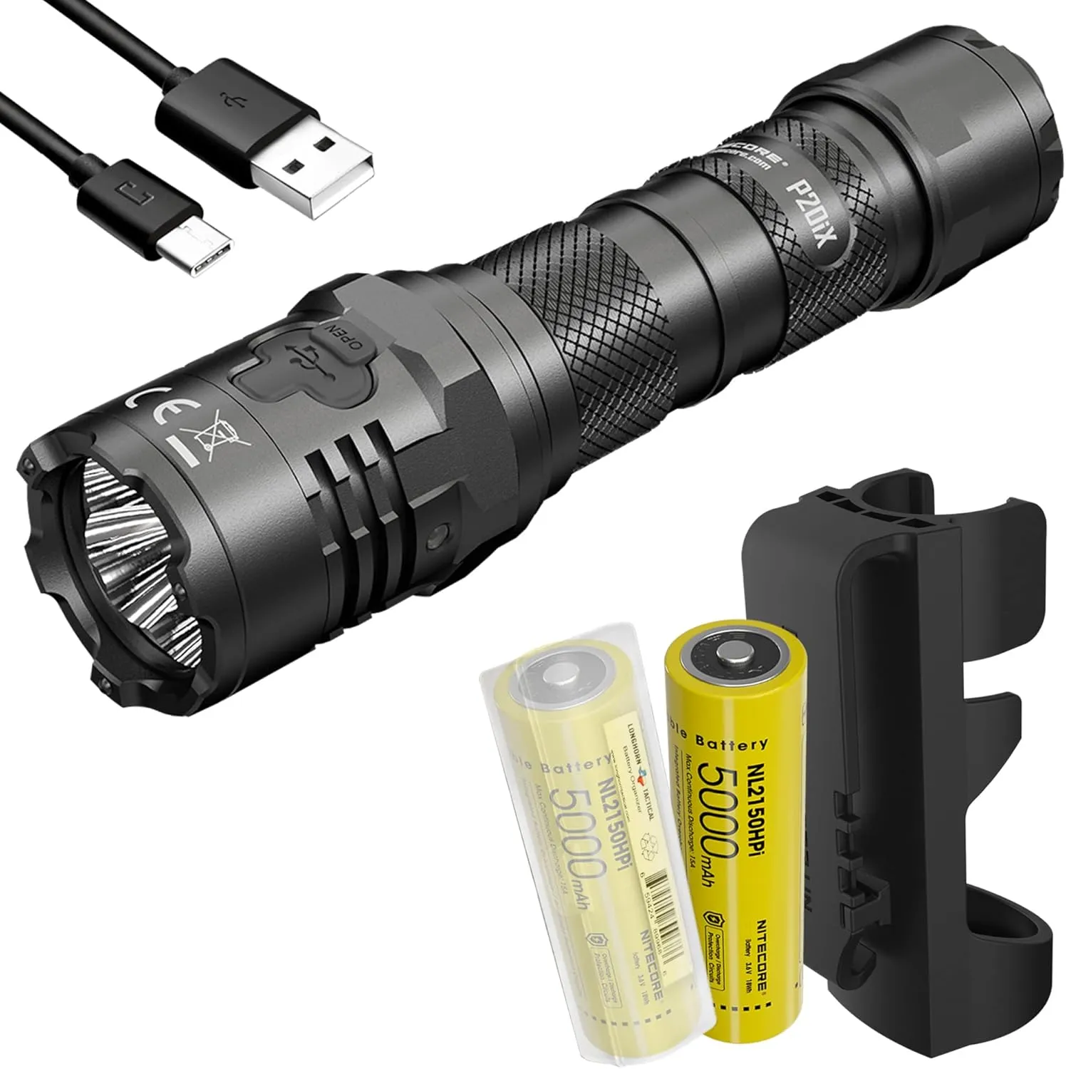 Nitecore Power Bundle P20iX NL2150HPi 4000 lumens Rechargeable Tactical Flashlight, 2X NL2150HPi, and LumenTac Organizer