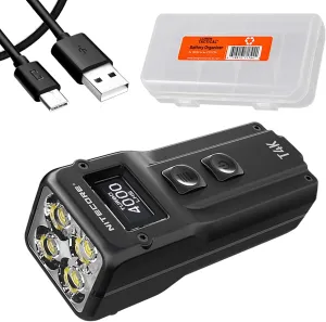 Nitecore T4K Keychain EDC Flashlight, 4000 Lumen LED Super Bright and USB-C Rechargeable with LumenTac Organizer