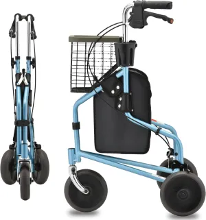 NOVA Medical Products Traveler 3 Wheel Rollator Walker, All Terrain 8” Wheels, Includes Bag, Basket and Tray, Sky Blue, 1 Count (Pack of 1)