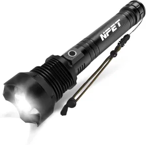 NPET XHP70 LED Flashlight USB Rechargeable Tactical Flashlight, Super Bright 2000 Lumens Zoomable Flashlight Camping, Hiking, Home, Outdoor and Emergency, with Waterproof and Shock Resistant