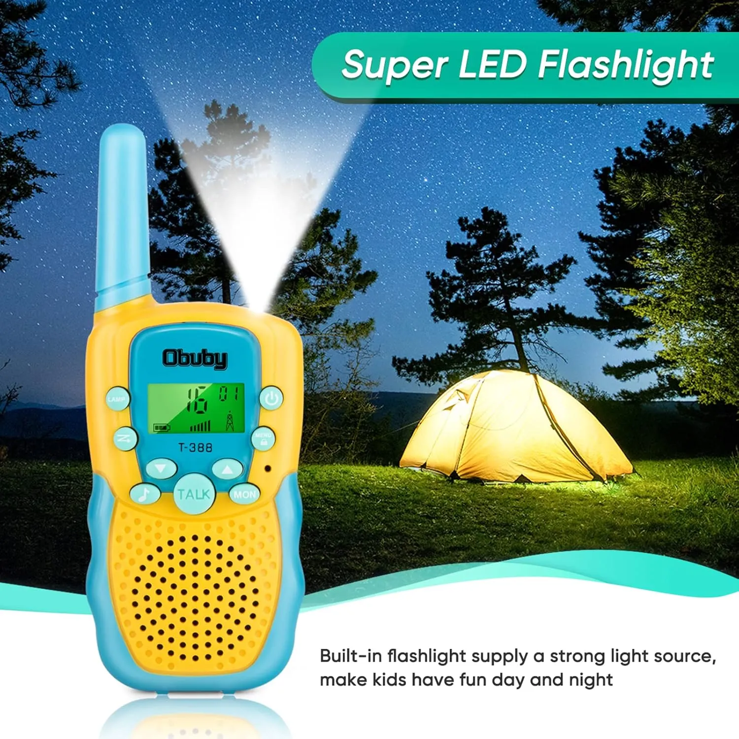 Obuby Toys for 3-12 Year Old Boys， Walkie Talkies for Kids 22 Channels 2 Way Radio Gifts Toys with Backlit LCD Flashlight 3 KMs Range Gift Toys for Age 3 up Boy and Girls to Outside , Hiking, Camping