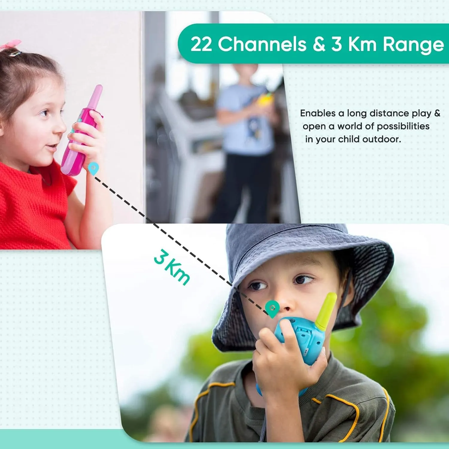 Obuby Toys for 3-12 Year Old Boys， Walkie Talkies for Kids 22 Channels 2 Way Radio Gifts Toys with Backlit LCD Flashlight 3 KMs Range Gift Toys for Age 3 up Boy and Girls to Outside , Hiking, Camping