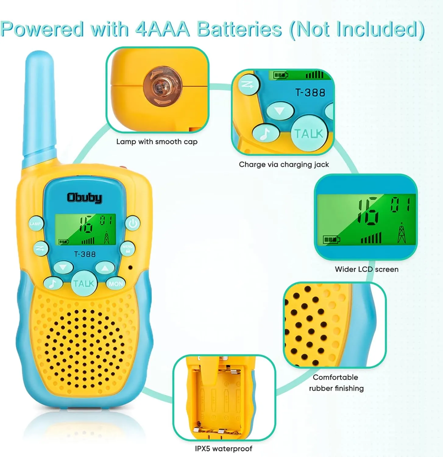 Obuby Toys for 3-12 Year Old Boys， Walkie Talkies for Kids 22 Channels 2 Way Radio Gifts Toys with Backlit LCD Flashlight 3 KMs Range Gift Toys for Age 3 up Boy and Girls to Outside , Hiking, Camping
